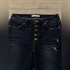 KanCan Women's High Rise Button Fly Jeans - Dark Blue